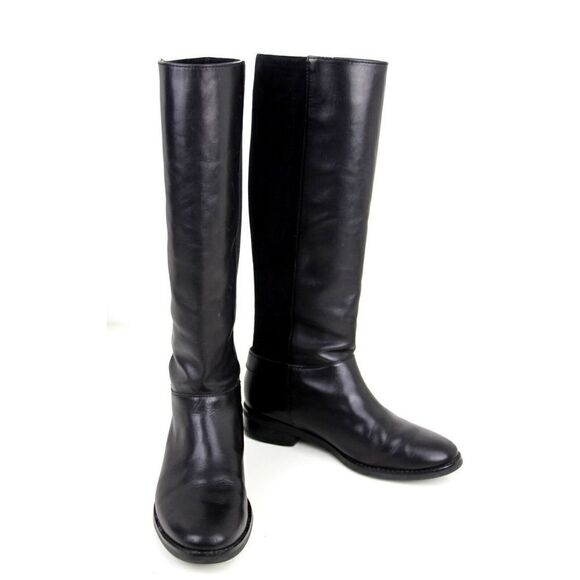 Cole Haan BLACK GENUINE LEATHER SUEDE LOW HEEL ROUND TOE PULL ON TALL BOOTS 7.5B - Picture 6 of 13